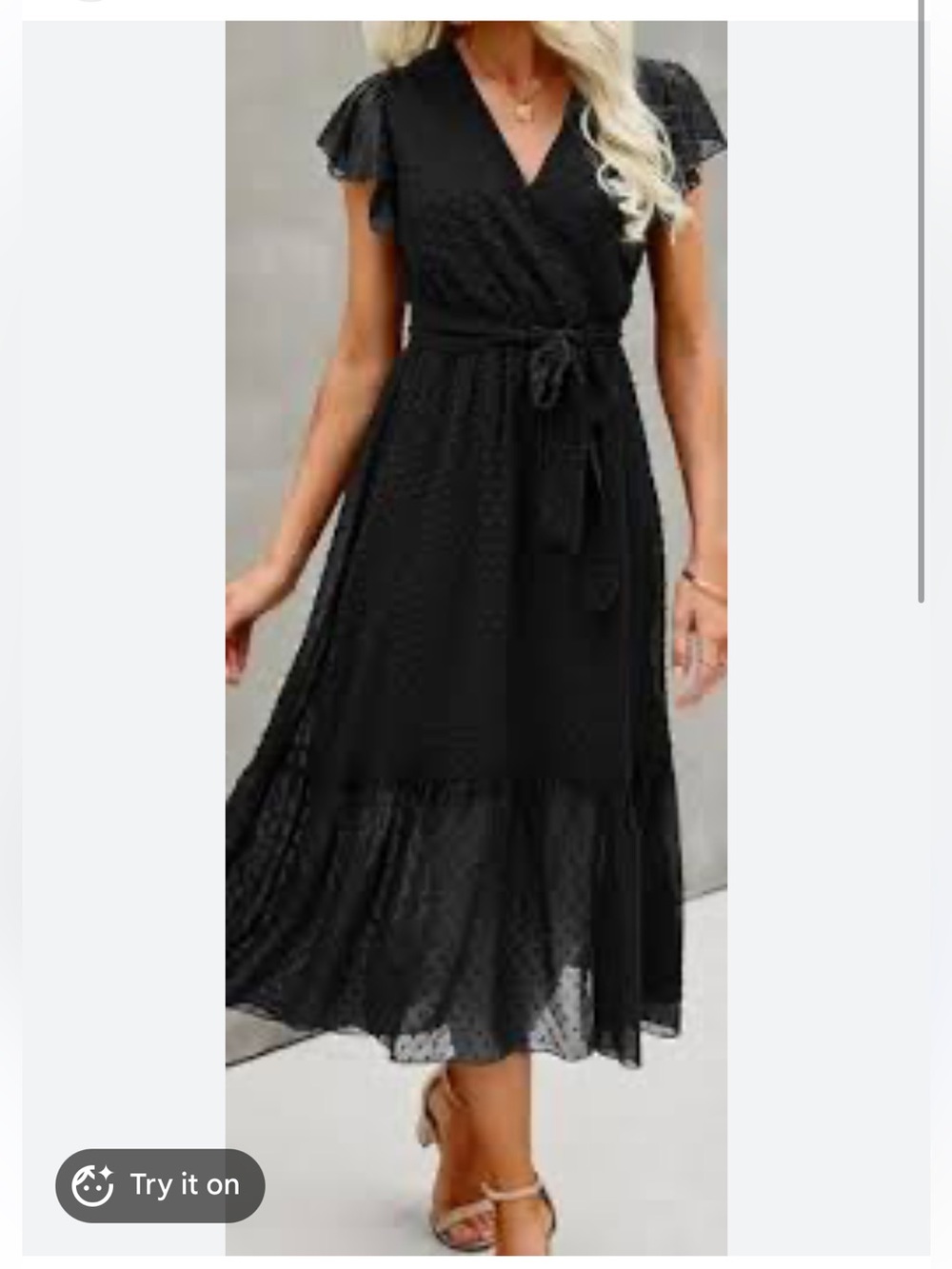 BTFBM Black Swiss Dot Wrap Midi Dress Size Medium